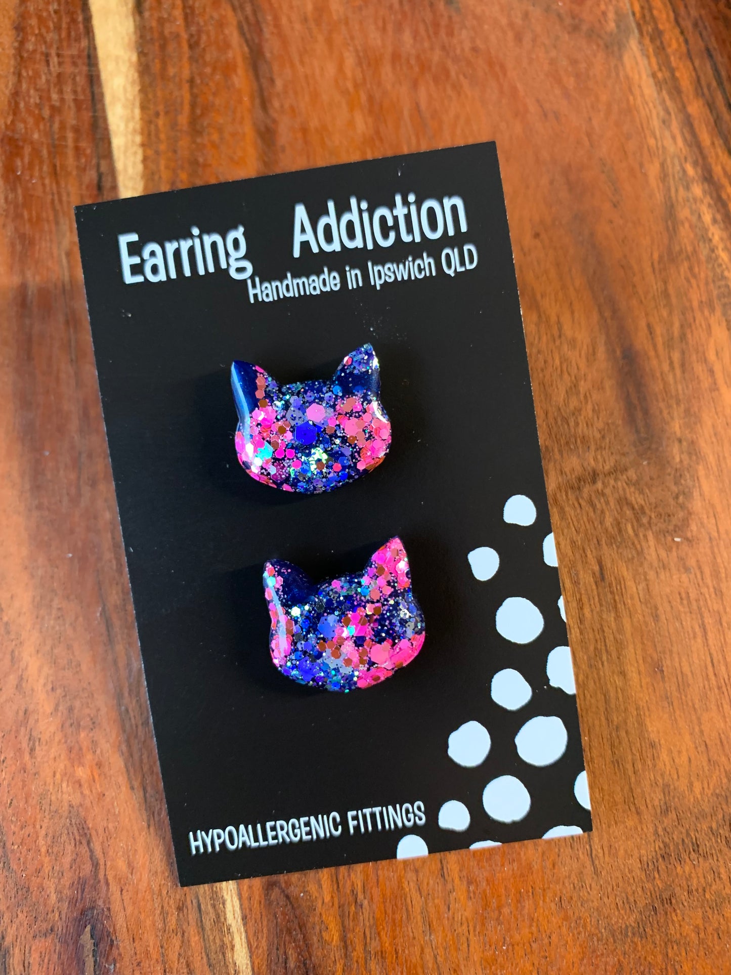 Pink Blue 20mm glitter kitty studs