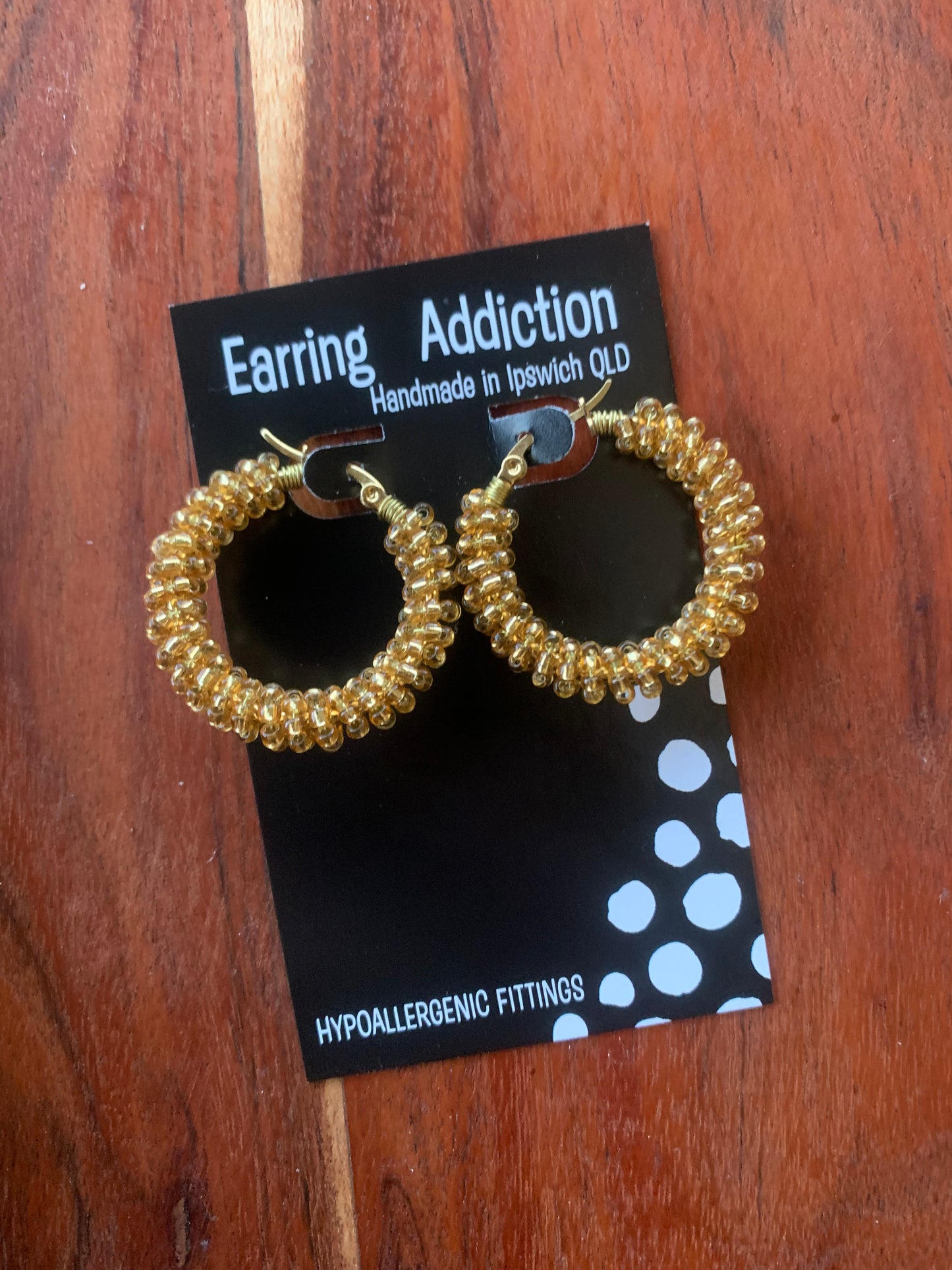 Gold Hand beaded hoops